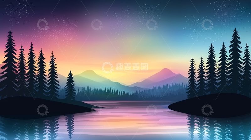 高清大图下载【趣麦麦图】夜空下的山林湖泊风景
