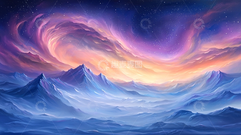 高清大图下载【趣麦麦图】梦幻山峰与彩色天空