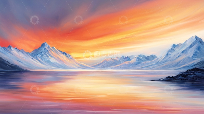 高清大图下载【趣麦麦图】雪山日落湖面唯美风景