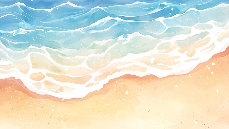 高清大图下载【趣麦麦图】水彩风海浪沙滩