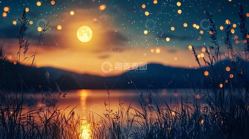 高清大图下载【趣麦麦图】月光下的湖畔风景