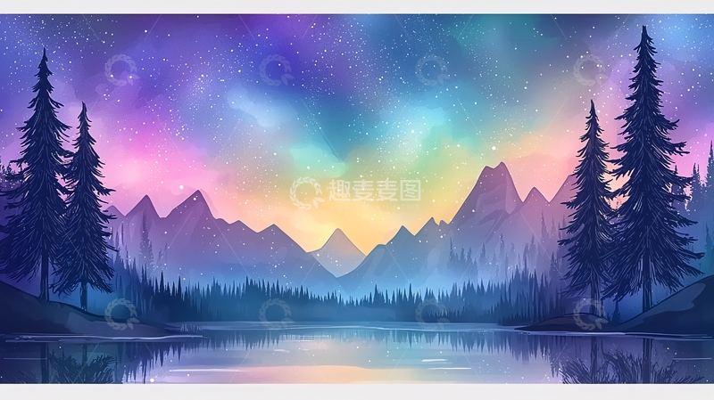 高清大图下载【趣麦麦图】梦幻星空下的山湖夜景