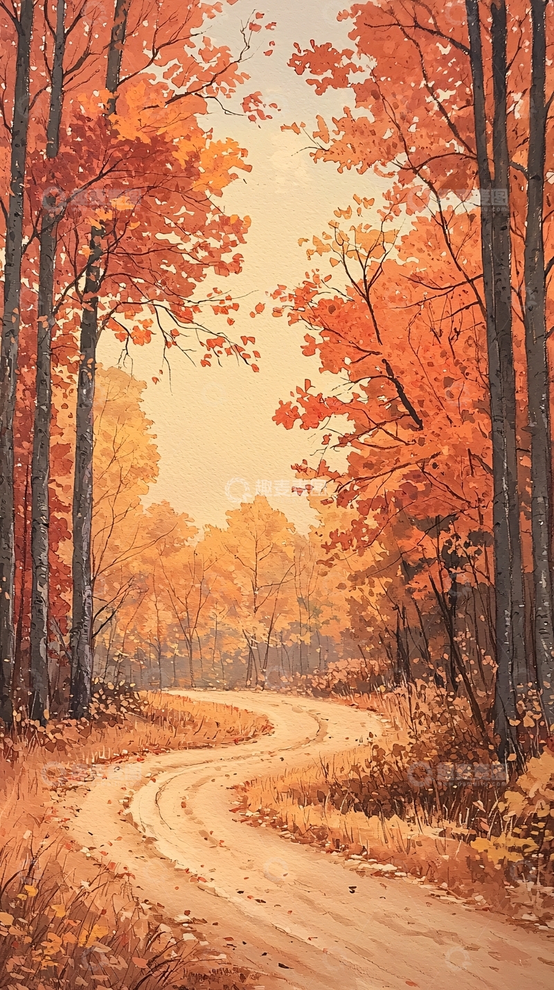 高清大图下载【趣麦麦图】秋日森林小路风景画