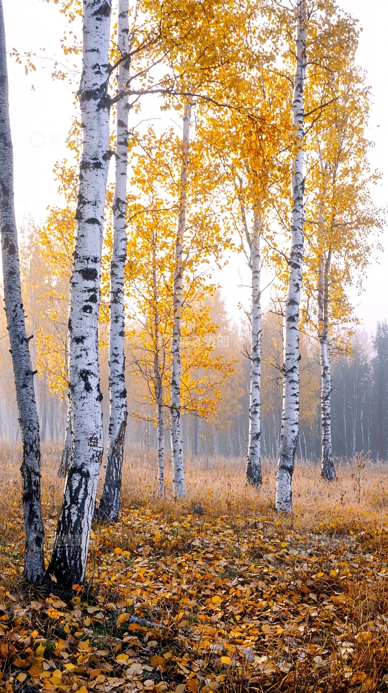 高清大图下载【趣麦麦图】秋日白桦林风景