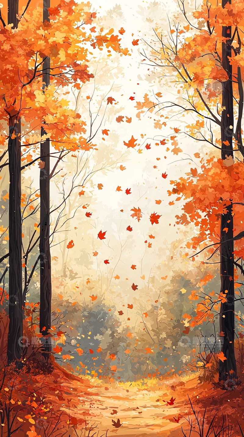 高清大图下载【趣麦麦图】秋日森林落叶飘舞