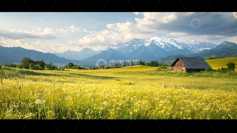 高清大图下载【趣麦麦图】山间小屋与花海