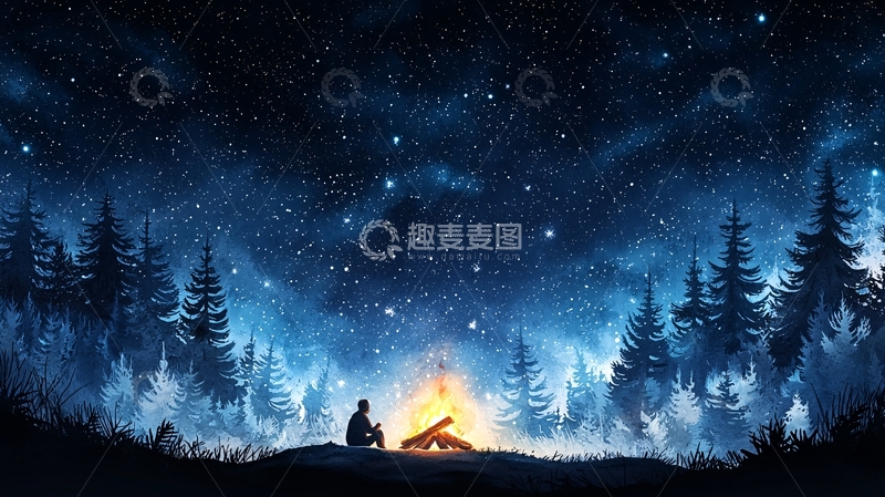 高清大图下载【趣麦麦图】星空下的篝火夜景