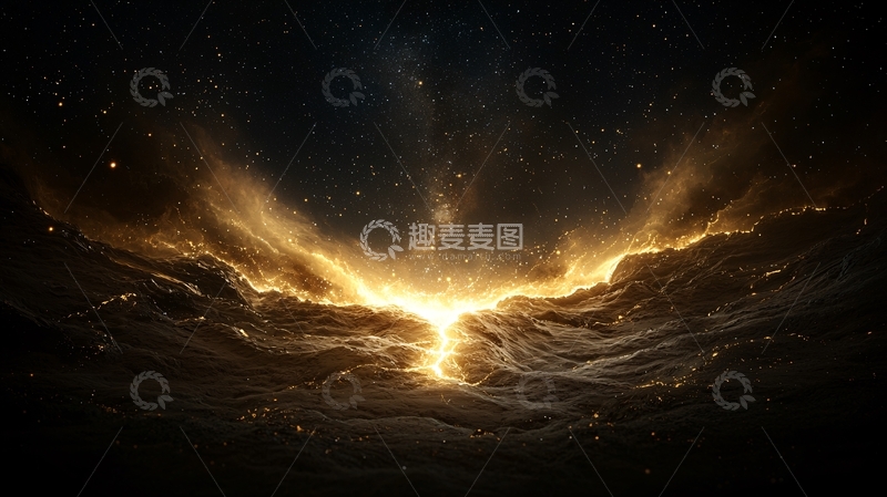 高清大图下载【趣麦麦图】宇宙星空下的金色光芒