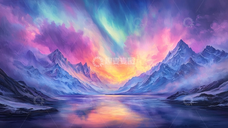 高清大图下载【趣麦麦图】梦幻雪山日落风景