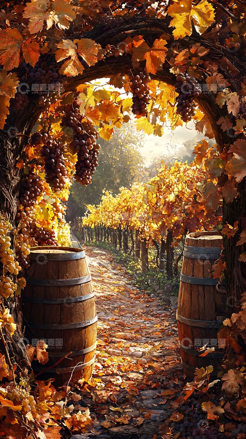高清大图下载【趣麦麦图】秋日葡萄园小径