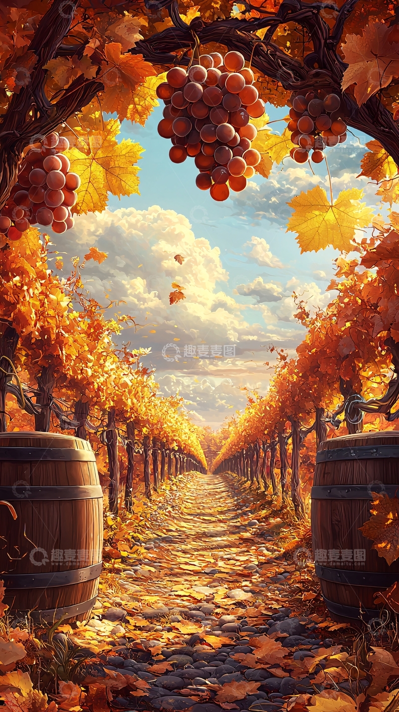 高清大图下载【趣麦麦图】秋日葡萄园小径