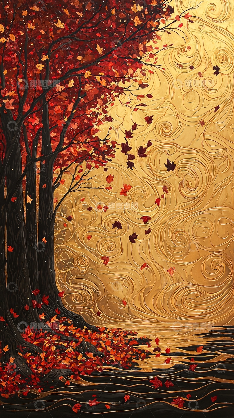 高清大图下载【趣麦麦图】秋日落叶树风景画