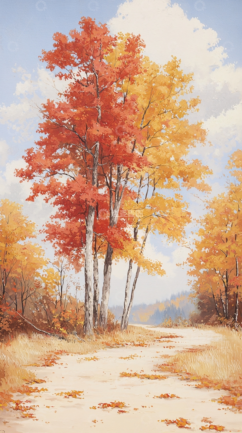 高清大图下载【趣麦麦图】秋日森林小径风景画