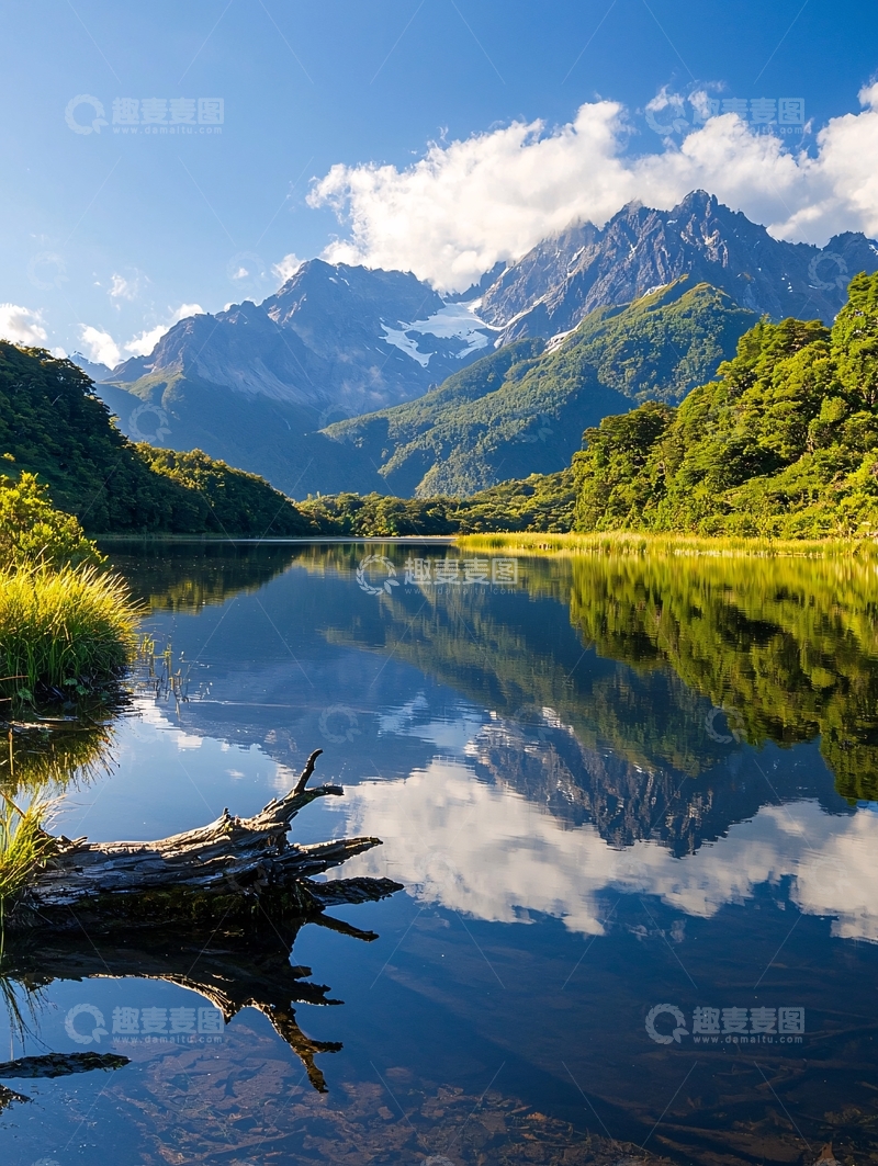 高清大图下载【趣麦麦图】雪山倒影宁静湖面自然风光