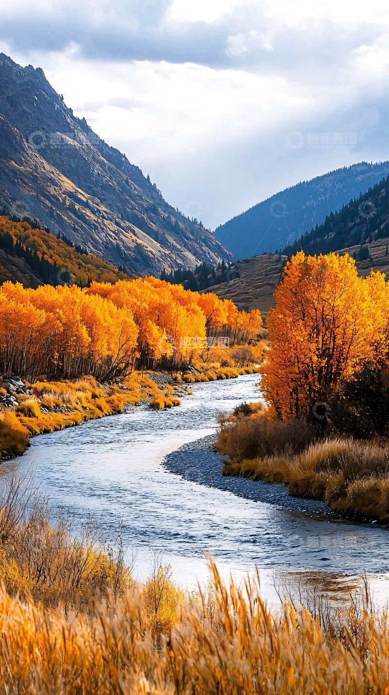高清大图下载【趣麦麦图】秋日山谷河流风景