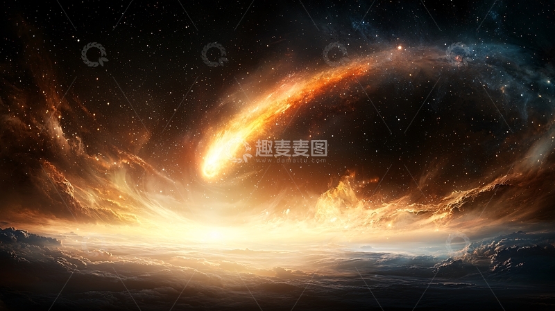 高清大图下载【趣麦麦图】燃烧的流星划过星空