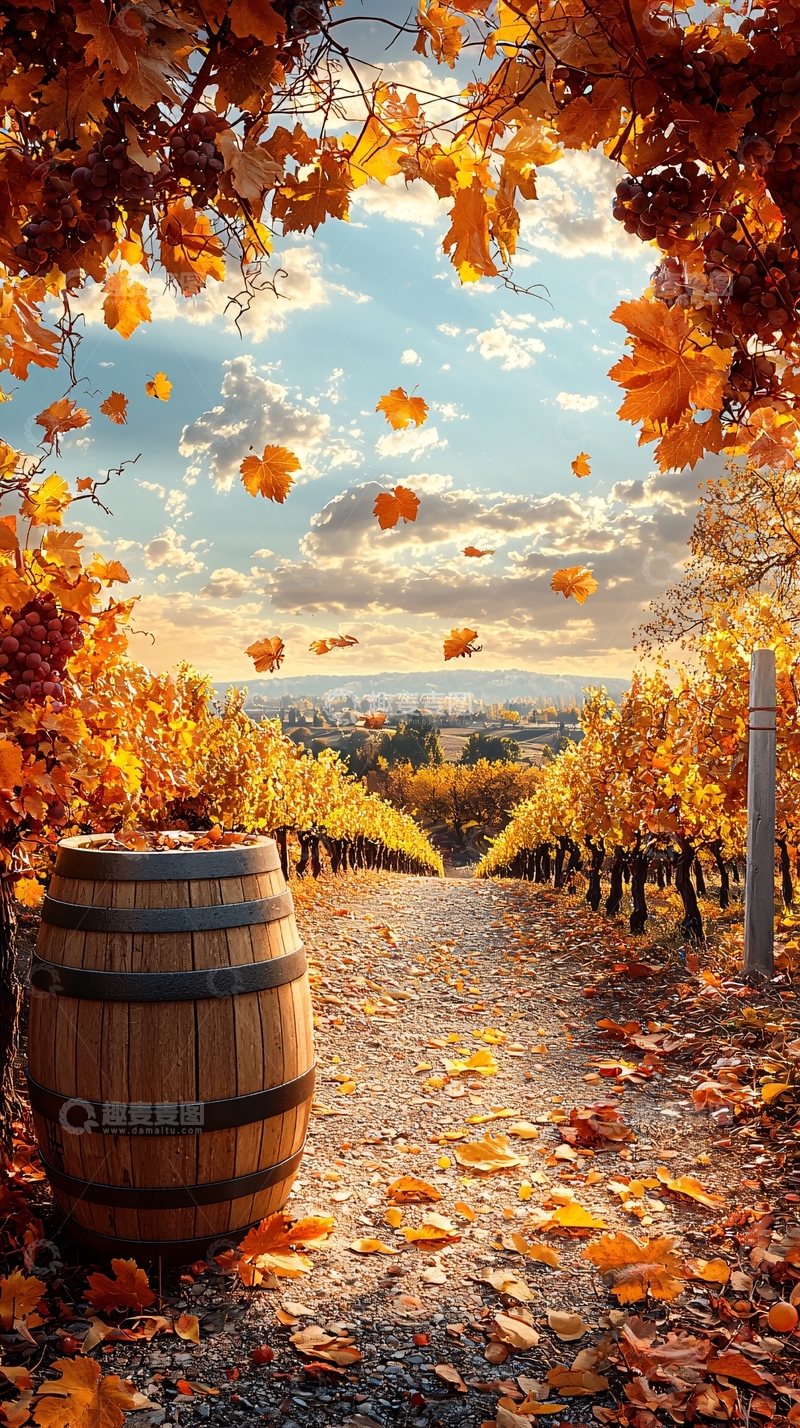 高清大图下载【趣麦麦图】秋日葡萄园落叶风景