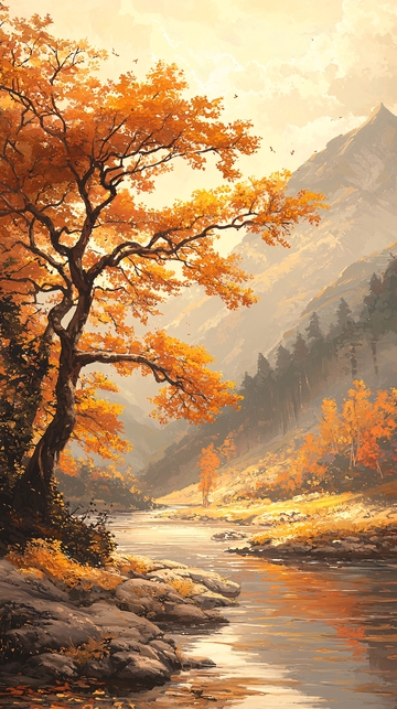 秋日山间河流风景