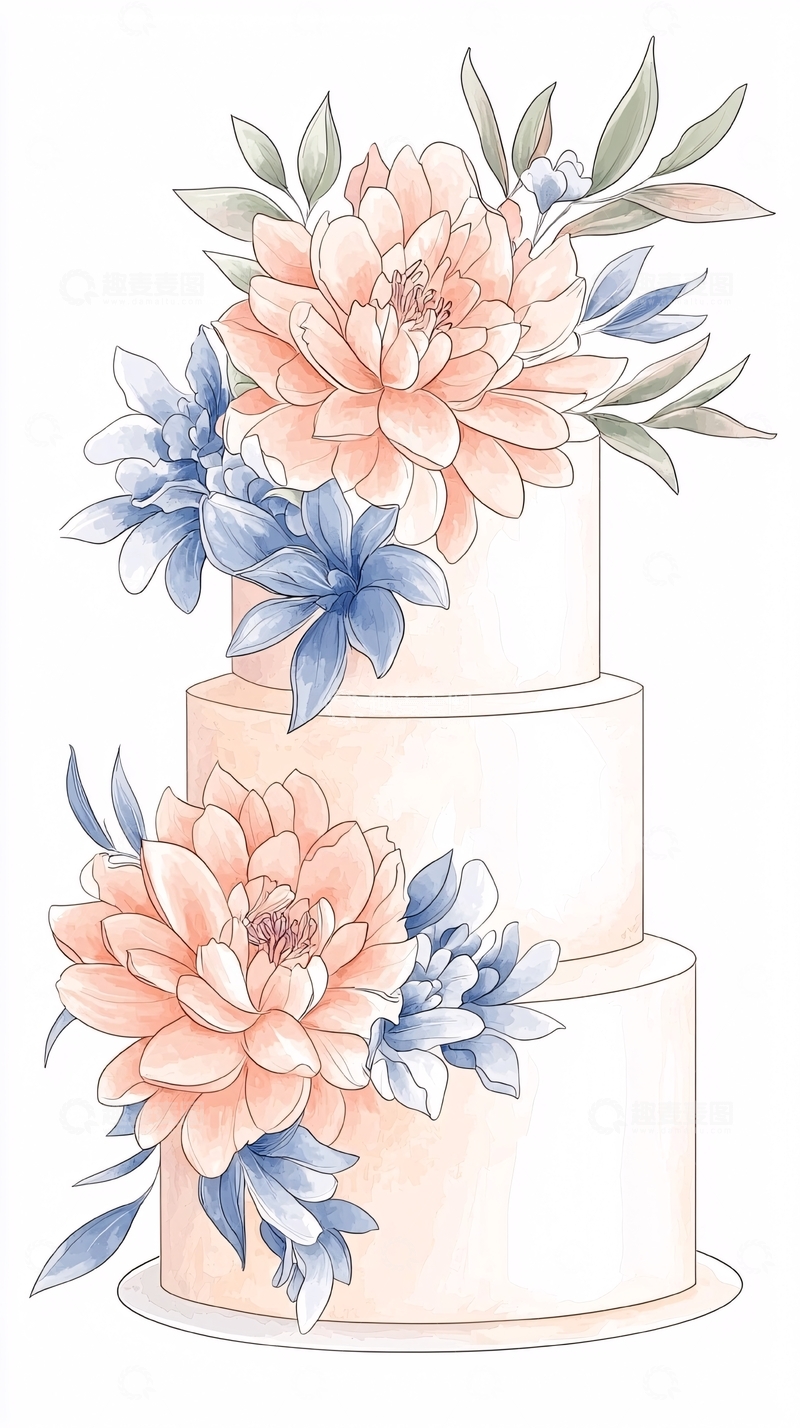 高清大图下载【趣麦麦图】三层婚礼蛋糕插画