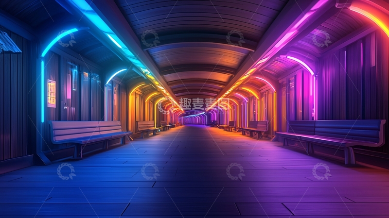 高清大图下载【趣麦麦图】霓虹灯隧道高清图片