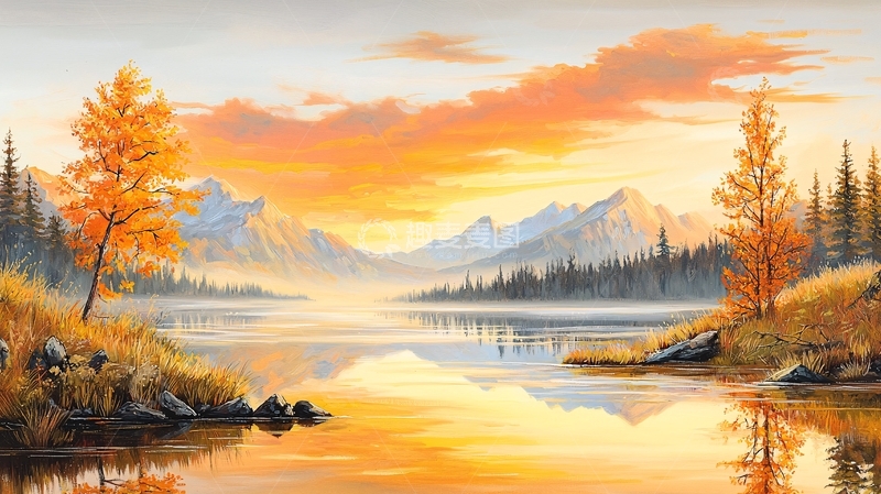 高清大图下载【趣麦麦图】秋日湖畔雪山美景