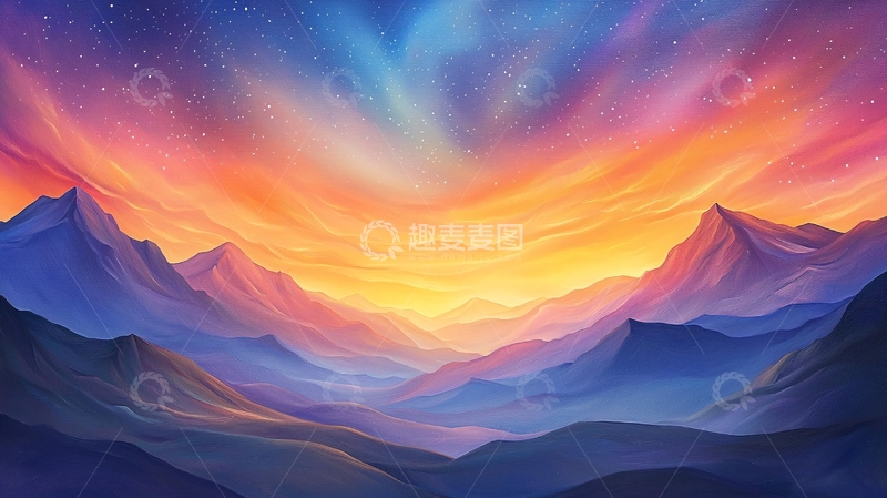 高清大图下载【趣麦麦图】梦幻山川星空风景
