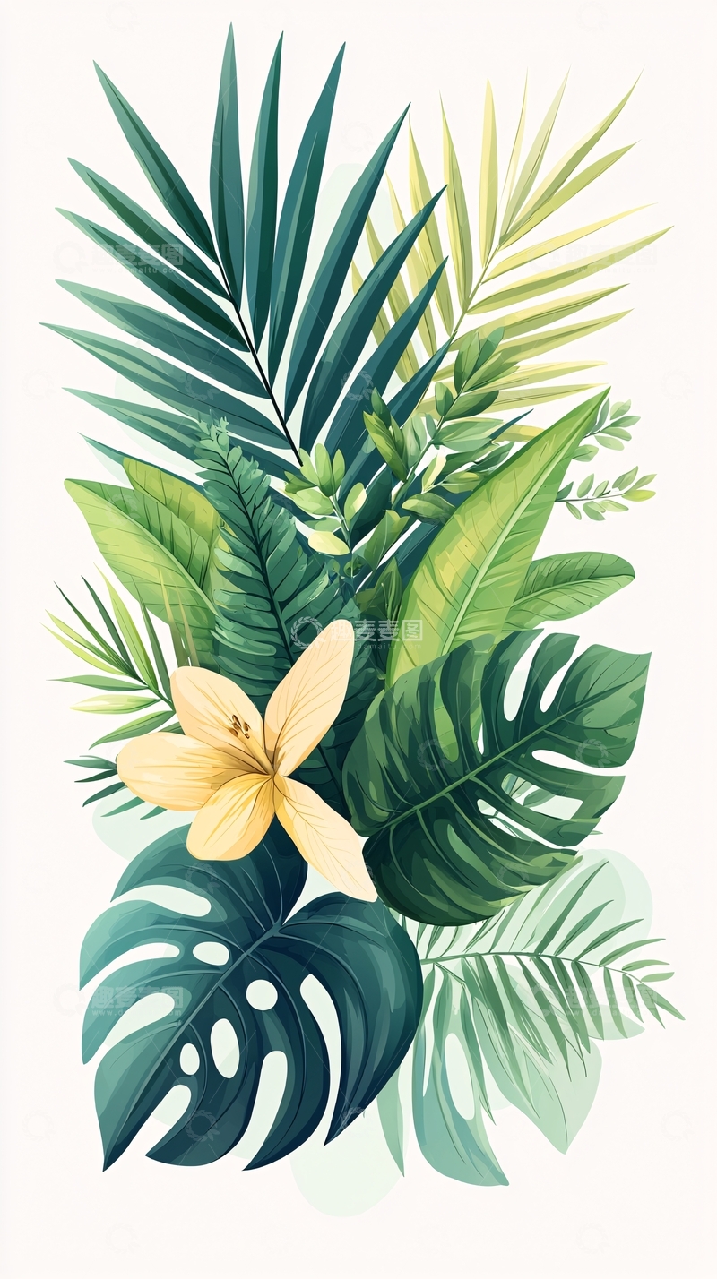 高清大图下载【趣麦麦图】热带植物花卉插画素材
