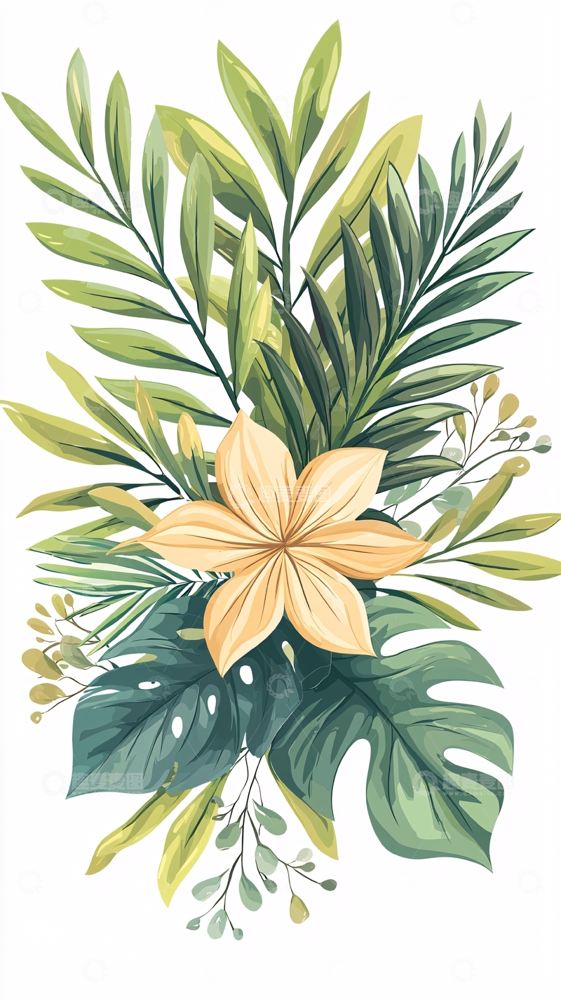 高清大图下载【趣麦麦图】热带植物花卉插画素材