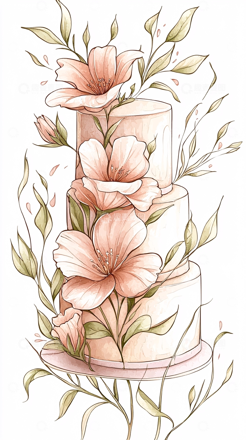 高清大图下载【趣麦麦图】浪漫婚礼蛋糕插画素材