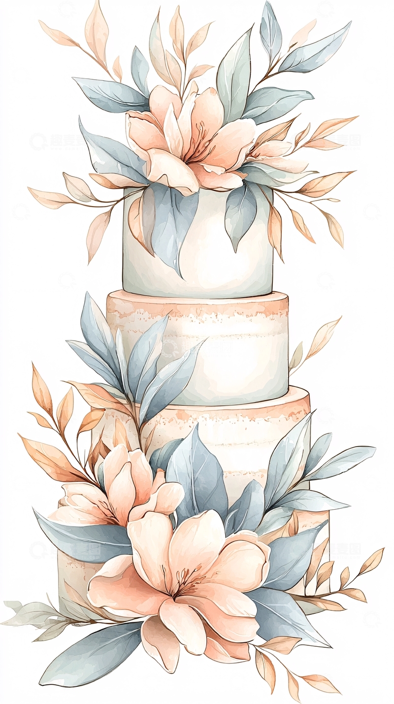 高清大图下载【趣麦麦图】三层婚礼蛋糕插画素材