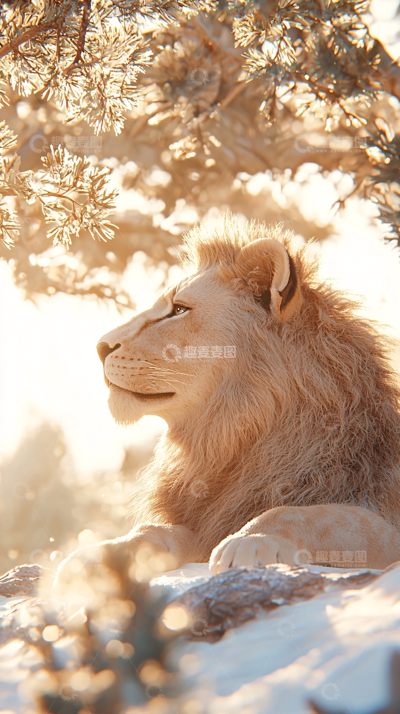 高清大图下载【趣麦麦图】雪地里的狮子
