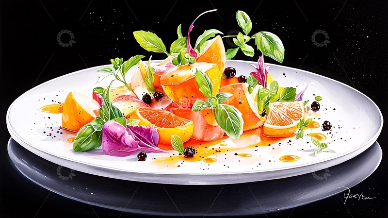 高清大图下载【趣麦麦图】橙子沙拉装饰艺术画