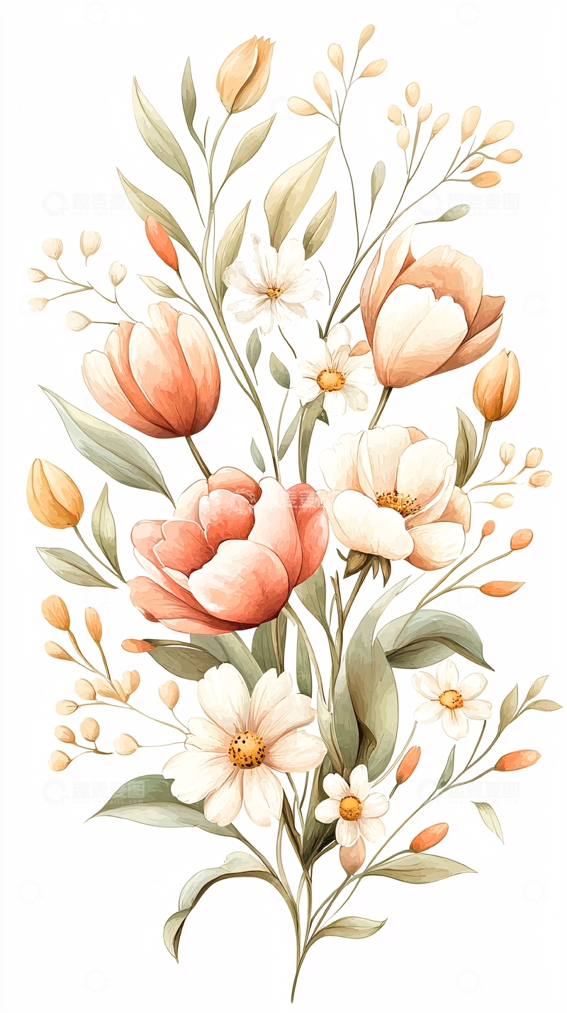 高清大图下载【趣麦麦图】秋日花卉手绘插画素材