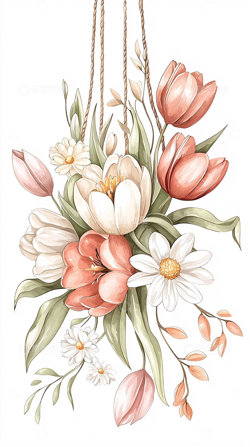 高清大图下载【趣麦麦图】垂吊花束插画素材