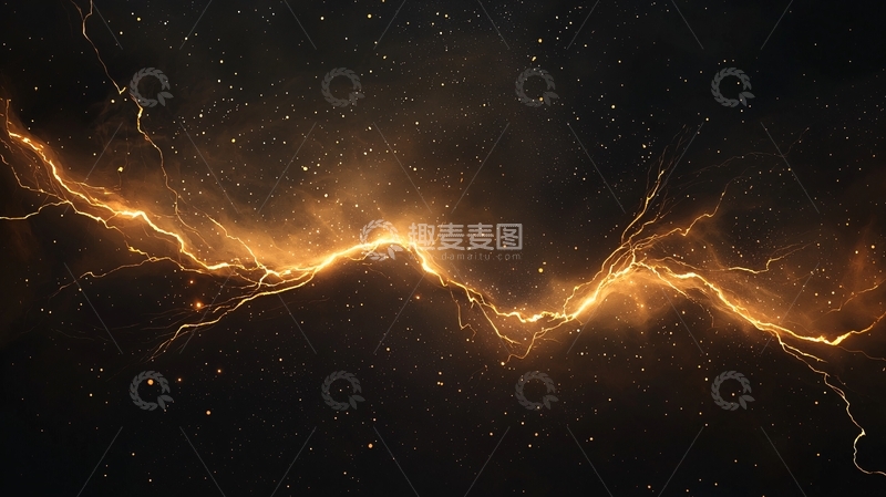 高清大图下载【趣麦麦图】金色闪电穿梭黑暗背景