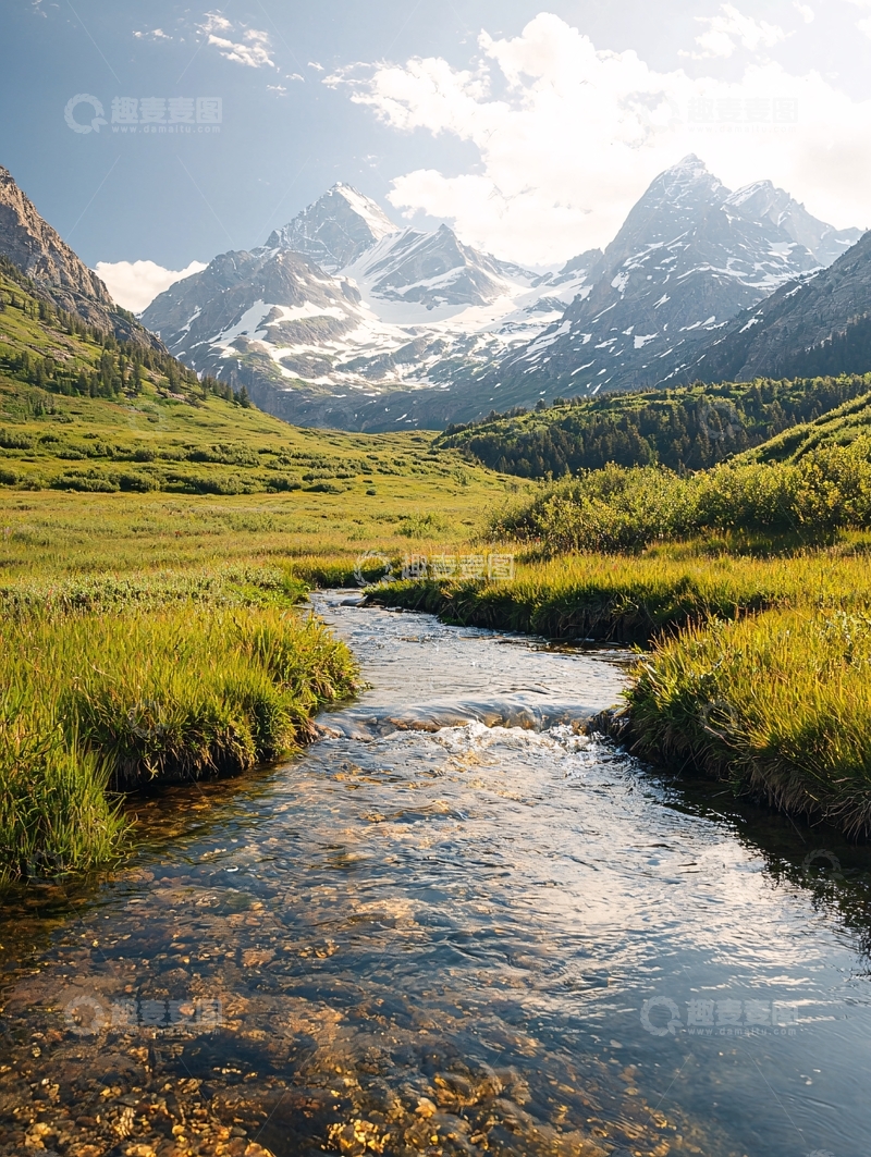高清大图下载【趣麦麦图】雪山下的清澈小溪