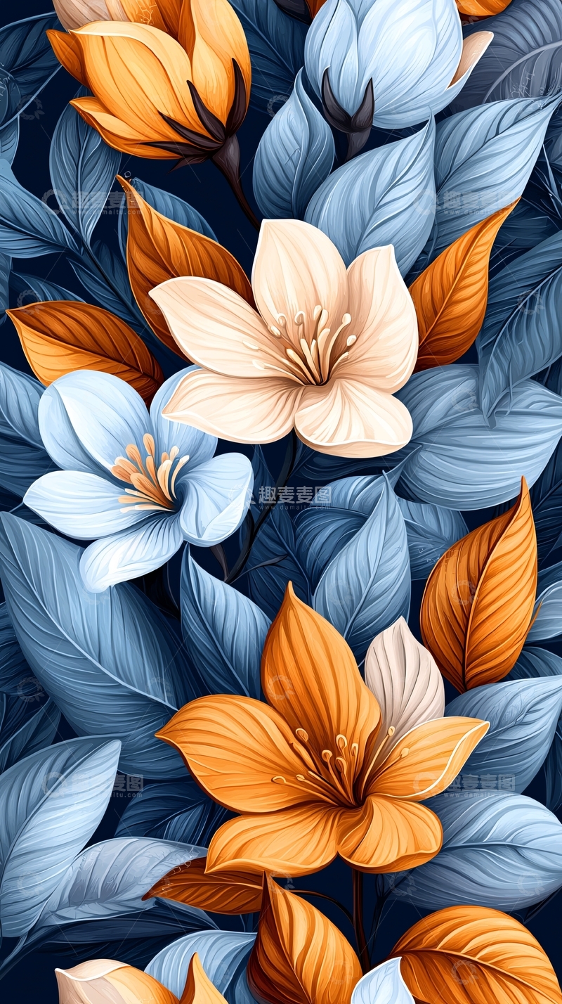 高清大图下载【趣麦麦图】秋日花卉背景图案