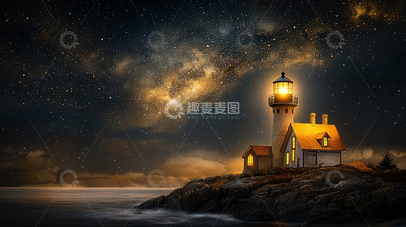 高清大图下载【趣麦麦图】夜空下的灯塔
