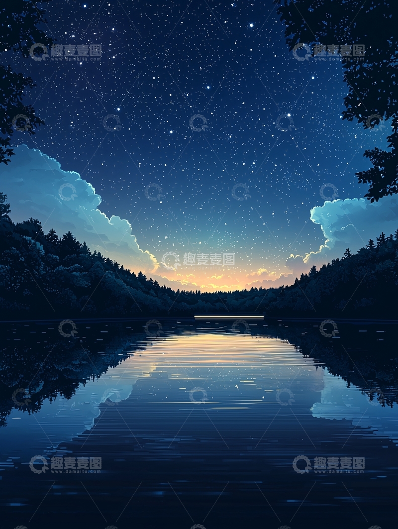 高清大图下载【趣麦麦图】夜空下的宁静湖景