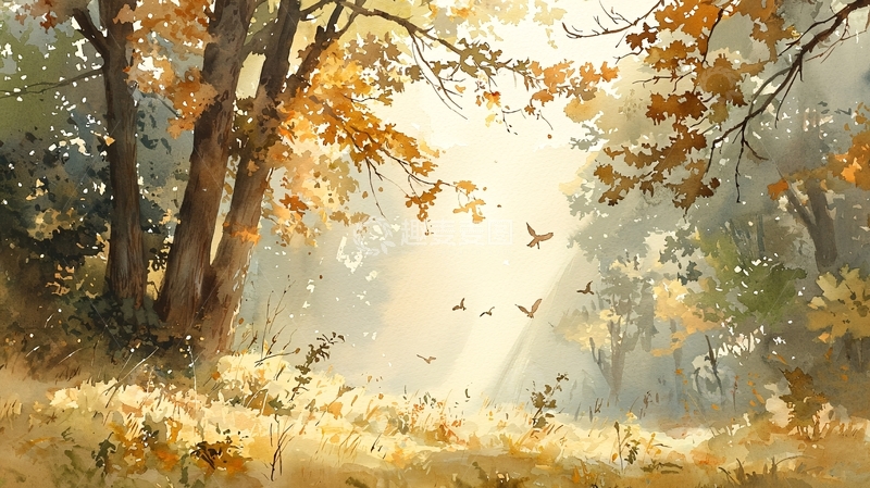 高清大图下载【趣麦麦图】秋日森林中的鸟群