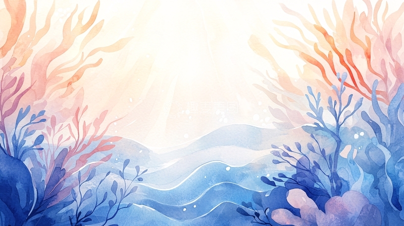 高清大图下载【趣麦麦图】水下珊瑚礁风景插画