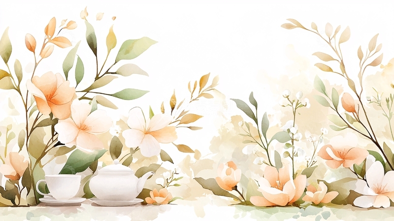 高清大图下载【趣麦麦图】茶壶与花束的静谧时光