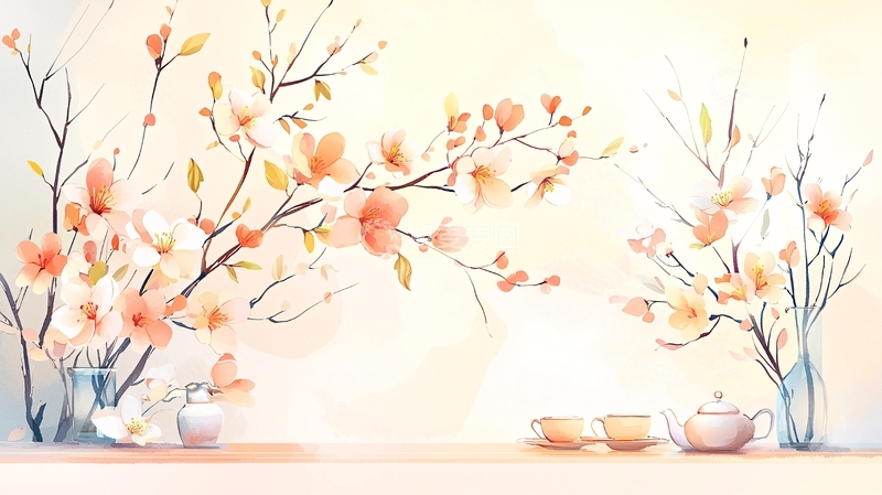 高清大图下载【趣麦麦图】春日茶香与花影