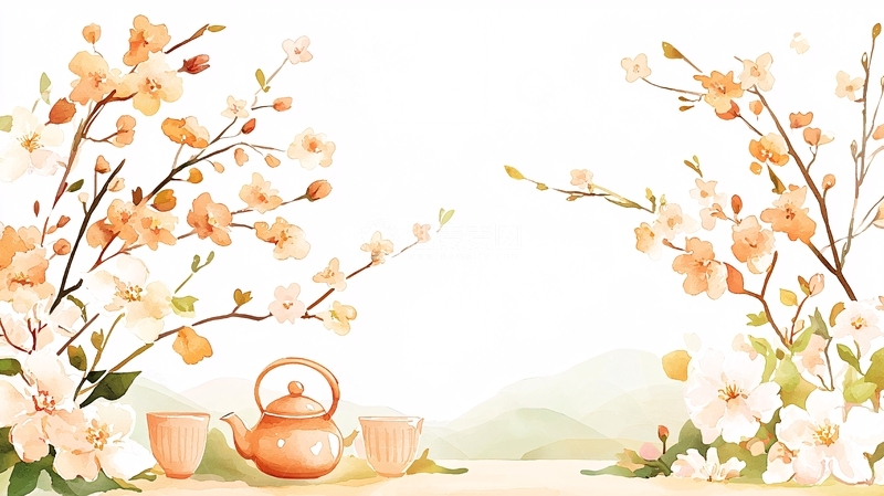 高清大图下载【趣麦麦图】春天茶会插画背景图