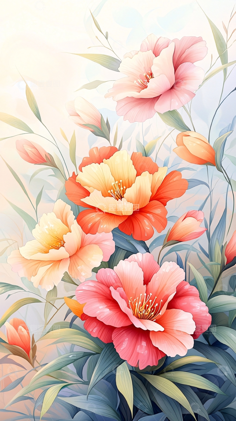 高清大图下载【趣麦麦图】春日盛开的花朵插画