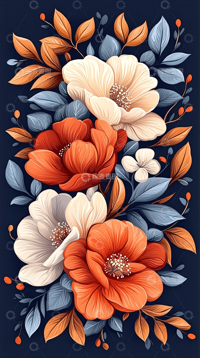 高清大图下载【趣麦麦图】秋日花卉插画背景图