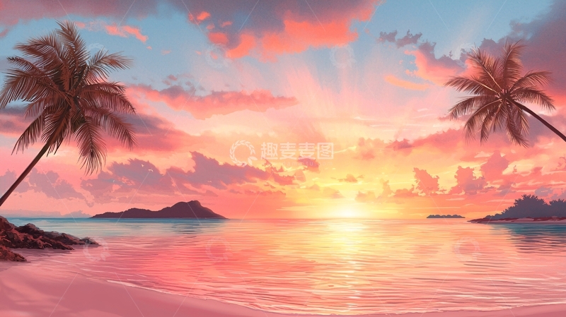 高清大图下载【趣麦麦图】热带海滩日落风景