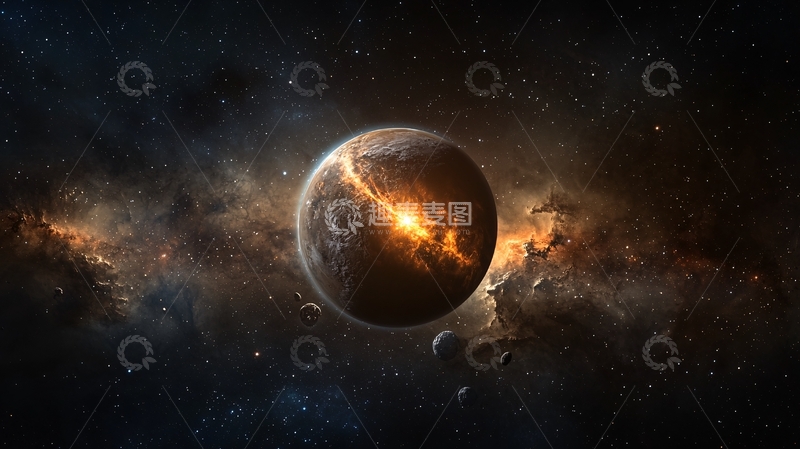 高清大图下载【趣麦麦图】黑暗宇宙中爆发的星球
