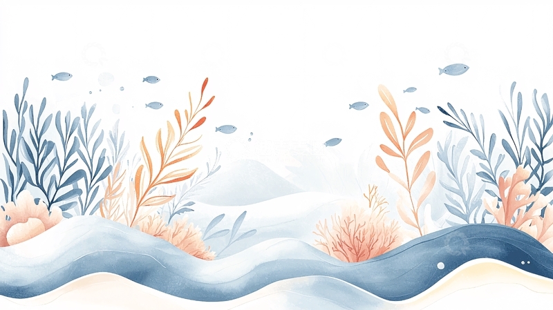 高清大图下载【趣麦麦图】海底珊瑚鱼群插画背景