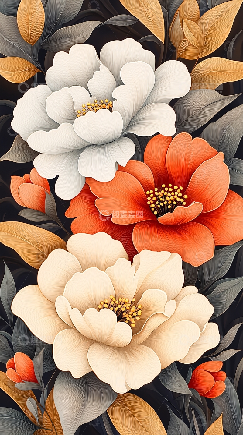 高清大图下载【趣麦麦图】秋日花卉图案背景素材